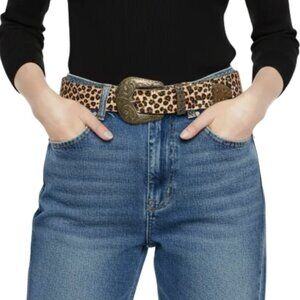 Vintage Sand Castle Paris Belt Womens Leopard Mesh Fur Bronze Metallic Buckle ML